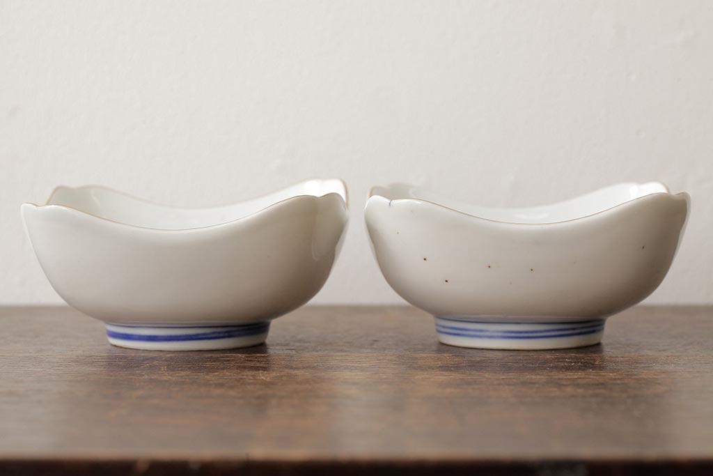 アンティーク雑貨　明治大正期　伊万里焼山水図染付向付2点セット(小皿、和食器)(R-042691)