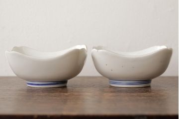 アンティーク雑貨　明治大正期　伊万里焼山水図染付向付2点セット(小皿、和食器)(R-042691)