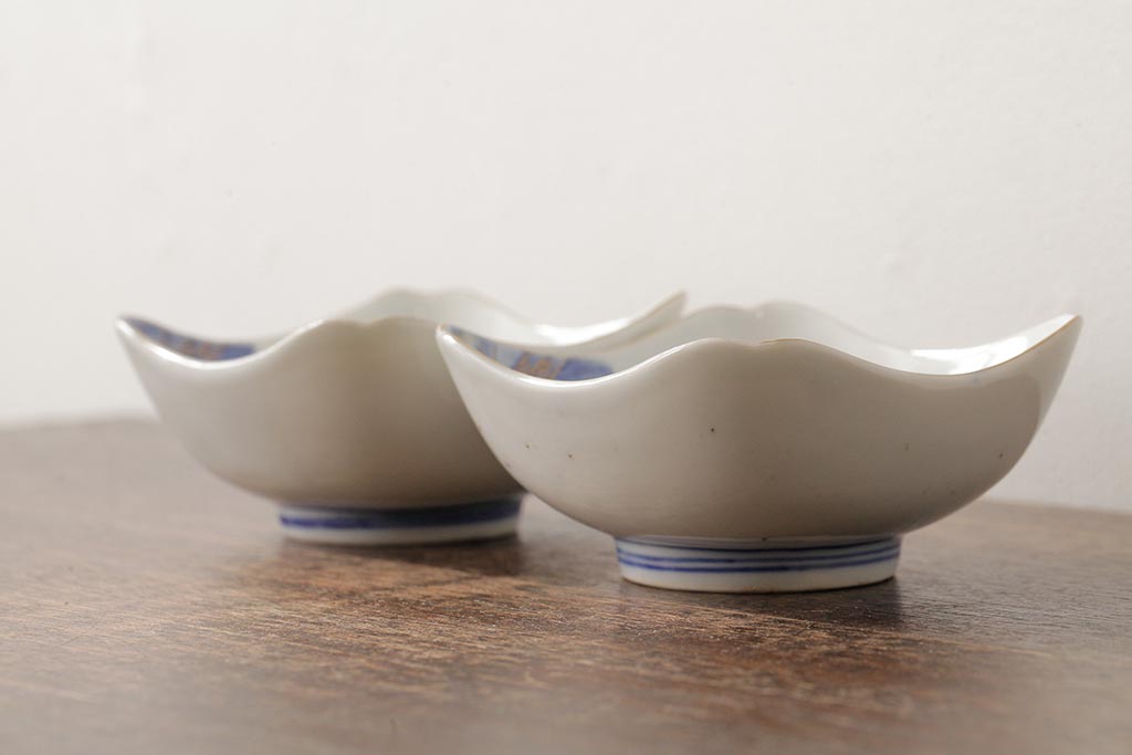 アンティーク雑貨　明治大正期　伊万里焼山水図染付向付2点セット(小皿、和食器)(R-042691)