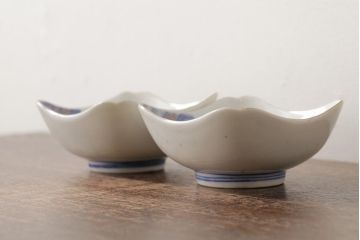アンティーク雑貨　明治大正期　伊万里焼山水図染付向付2点セット(小皿、和食器)(R-042691)