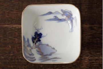 アンティーク雑貨　明治大正期　伊万里焼山水図染付向付2点セット(小皿、和食器)(R-042691)