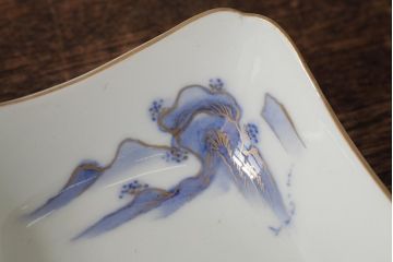 アンティーク雑貨　明治大正期　伊万里焼山水図染付向付2点セット(小皿、和食器)(R-042691)