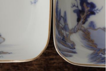 アンティーク雑貨　明治大正期　伊万里焼山水図染付向付2点セット(小皿、和食器)(R-042691)