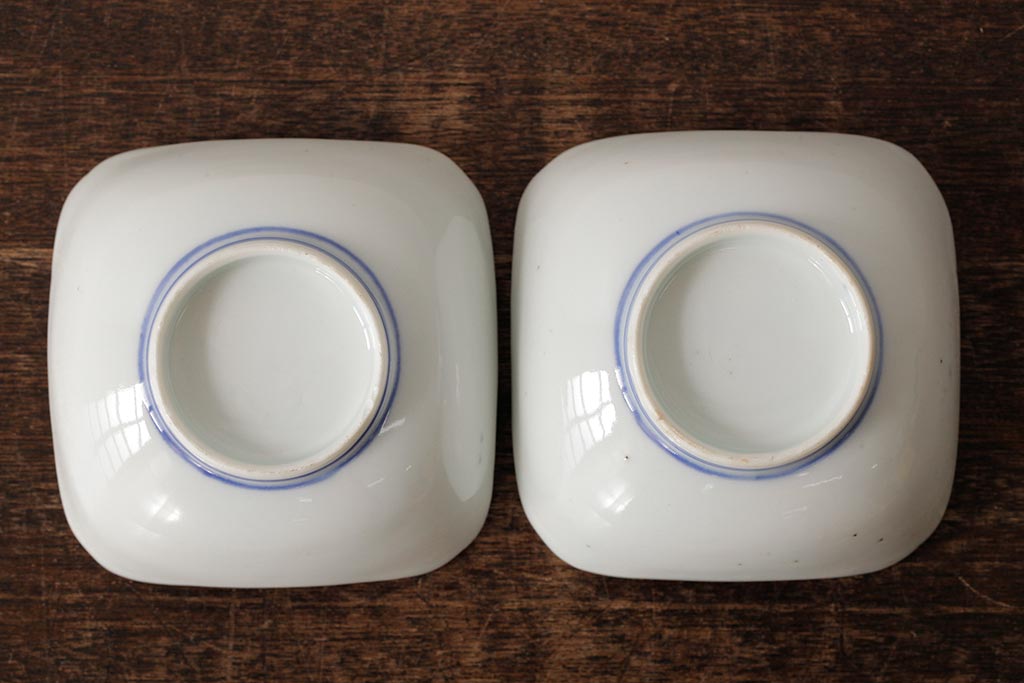 アンティーク雑貨　明治大正期　伊万里焼山水図染付向付2点セット(小皿、和食器)(R-042691)