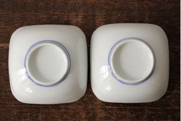 アンティーク雑貨　明治大正期　伊万里焼山水図染付向付2点セット(小皿、和食器)(R-042691)