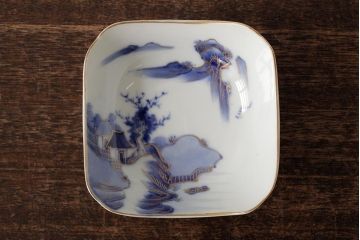 アンティーク雑貨　明治大正期　伊万里焼山水図染付向付2点セット(小皿、和食器)(R-042692)