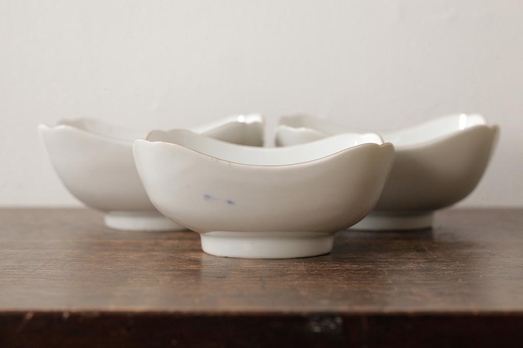 アンティーク雑貨　明治大正期　伊万里焼山水図染付向付3点セット(小皿、和食器)(R-042693)