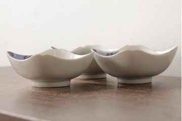 アンティーク雑貨　明治大正期　伊万里焼山水図染付向付3点セット(小皿、和食器)(R-042693)