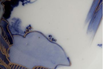 アンティーク雑貨　明治大正期　伊万里焼山水図染付向付3点セット(小皿、和食器)(R-042693)