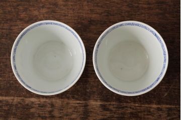 古民具・骨董　明治大正期　伊万里焼　染付蕎麦猪口2個セット(そば猪口、和食器)(R-042694)