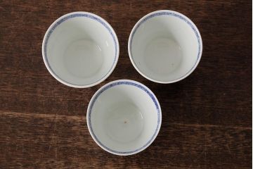 古民具・骨董 明治大正期 伊万里焼 染付蕎麦猪口3個セット(そば猪口、和食器)(R-042695)