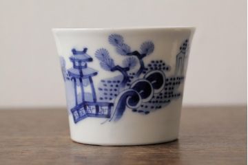 古民具・骨董 明治大正期 伊万里焼 染付蕎麦猪口3個セット(そば猪口、和食器)(R-042695)