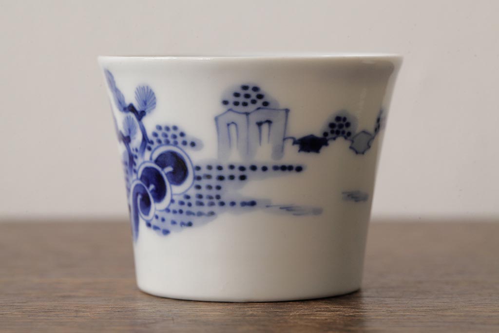 古民具・骨董 明治大正期 伊万里焼 染付蕎麦猪口3個セット(そば猪口、和食器)(R-042695)