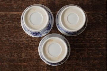 古民具・骨董 明治大正期 伊万里焼 染付蕎麦猪口3個セット(そば猪口、和食器)(R-042695)