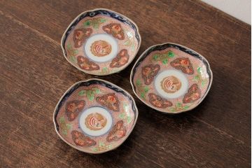 アンティーク雑貨　江戸期　古伊万里　大明成化年製　色絵染付小皿3枚セット(和食器)(R-042697)