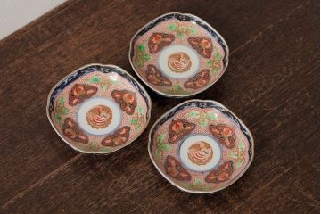 アンティーク雑貨　江戸期　古伊万里　大明成化年製　色絵染付小皿3枚セット(和食器)(R-042697)