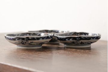 アンティーク雑貨　江戸期　古伊万里　大明成化年製　色絵染付小皿3枚セット(和食器)(R-042698)