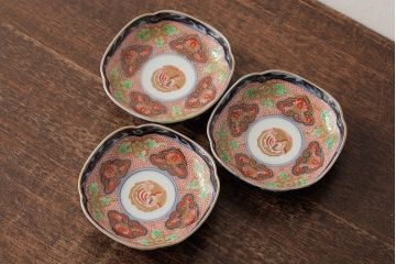 アンティーク雑貨　江戸期　古伊万里　大明成化年製　色絵染付小皿3枚セット(和食器)(R-042699)