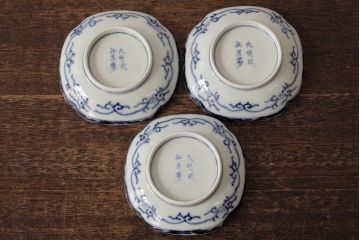 アンティーク雑貨　江戸期　古伊万里　大明成化年製　色絵染付小皿3枚セット(和食器)(R-042699)