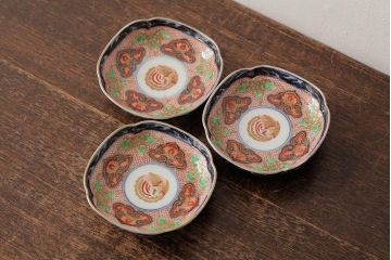  	アンティーク雑貨　江戸期　古伊万里　大明成化年製　色絵染付小皿3枚セット(和食器)(R-042700)