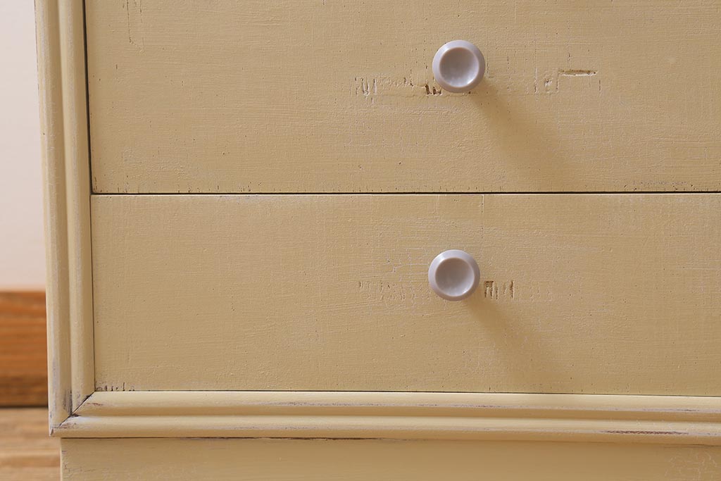 ビンテージ家具　柔らかいペイントカラーのレトロなキャビネット(戸棚、収納棚)(R-042705)