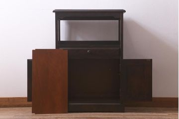 中古　北海道民芸家具　HM868K　シックな色合いのファックス台(サイドキャビネット、電話台)(定価約11万円)(R-042710)