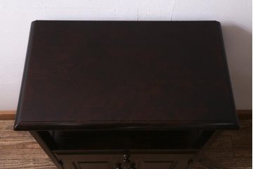 中古　北海道民芸家具　HM868K　シックな色合いのファックス台(サイドキャビネット、電話台)(定価約11万円)(R-042710)