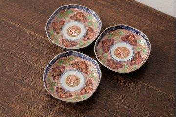  	アンティーク雑貨　江戸期　古伊万里　大明成化年製　色絵染付小皿3枚セット(和食器)(R-042714)