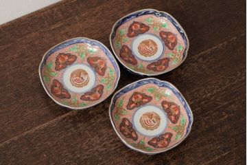  	アンティーク雑貨　江戸期　古伊万里　大明成化年製　色絵染付小皿3枚セット(和食器)(R-042714)