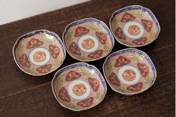 アンティーク雑貨　江戸期　古伊万里　大明成化年製　色絵染付小皿5枚セット(和食器)(R-042715)
