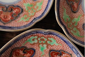 アンティーク雑貨　江戸期　古伊万里　大明成化年製　色絵染付小皿5枚セット(和食器)(R-042715)