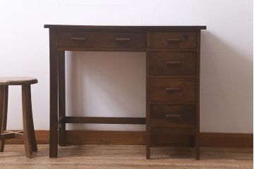 レトロ家具　昭和レトロ　薄型リメイク　ナラ材　美しい木目が魅力の片袖机(片袖デスク、ワークデスク、在宅ワーク、在宅用)(R-042718)