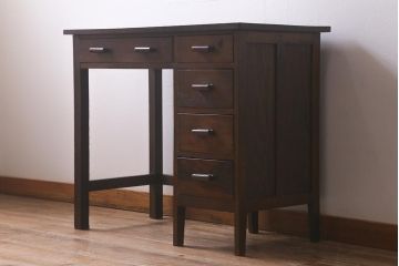 レトロ家具　昭和レトロ　薄型リメイク　ナラ材　美しい木目が魅力の片袖机(片袖デスク、ワークデスク、在宅ワーク、在宅用)(R-042718)