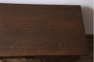 レトロ家具　昭和レトロ　薄型リメイク　ナラ材　美しい木目が魅力の片袖机(片袖デスク、ワークデスク、在宅ワーク、在宅用)(R-042718)