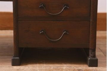 レトロ家具　明治大正期　ヒノキ材　ノスタルジックな雰囲気漂う上品な文机(両袖机、ローテーブル)(R-042725)