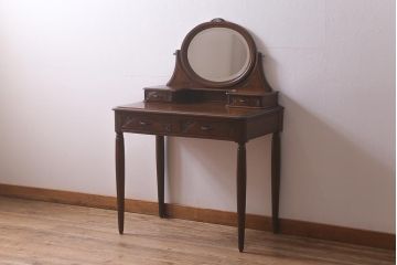 アンティーク家具　フランスアンティーク　マホガニー材　オーバル型のミラーが目を引く優美な佇まいのドレッサー(鏡台)(R-042727)