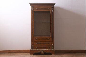 中古　イタリア家具　真鍮装飾　象嵌　凝った意匠がおしゃれなキャビネット(飾り棚、戸棚)(定価約68万円)(R-042729)