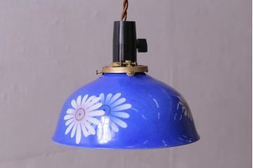 アンティーク照明　戦前　大正昭和初期　色絵磁器花文電笠　シェード(ノリタケ?、ペンダントライト、天井照明)(R-042735)