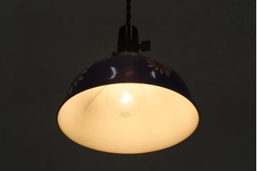 アンティーク照明　戦前　大正昭和初期　色絵磁器花文電笠　シェード(ノリタケ?、ペンダントライト、天井照明)(R-042735)