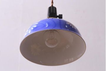 アンティーク照明　戦前　大正昭和初期　色絵磁器花文電笠　シェード(ノリタケ?、ペンダントライト、天井照明)(R-042735)