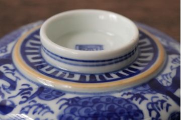 古民具・骨董　明治期　伊万里焼　染付蓋茶碗2客セット(和食器)(R-042740)