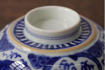 古民具・骨董　明治期　伊万里焼　染付蓋茶碗2客セット(和食器)(R-042740)