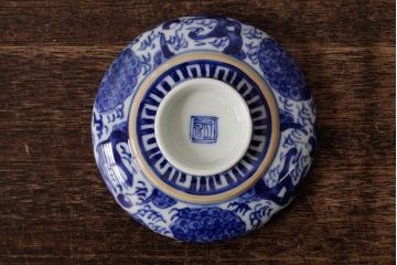 古民具・骨董　明治期　伊万里焼　染付蓋茶碗2客セット(和食器)(R-042740)
