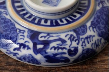 古民具・骨董　明治期　伊万里焼　染付蓋茶碗2客セット(和食器)(R-042740)