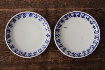 古民具・骨董　明治期　伊万里焼　染付蓋茶碗2客セット(和食器)(R-042740)