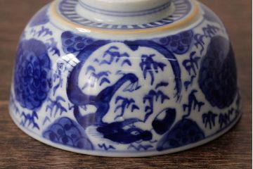 古民具・骨董　明治期　伊万里焼　染付蓋茶碗2客セット(和食器)(R-042740)