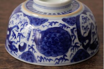 古民具・骨董　明治期　伊万里焼　染付蓋茶碗2客セット(和食器)(R-042740)