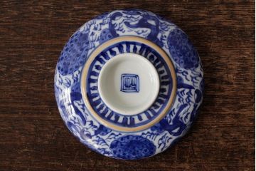 古民具・骨董　明治期　伊万里焼　染付蓋茶碗2客セット(和食器)(R-042741)