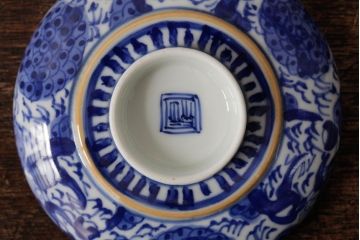 古民具・骨董　明治期　伊万里焼　染付蓋茶碗2客セット(和食器)(R-042741)
