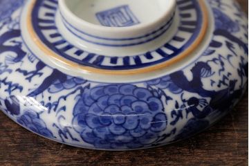 古民具・骨董　明治期　伊万里焼　染付蓋茶碗2客セット(和食器)(R-042741)